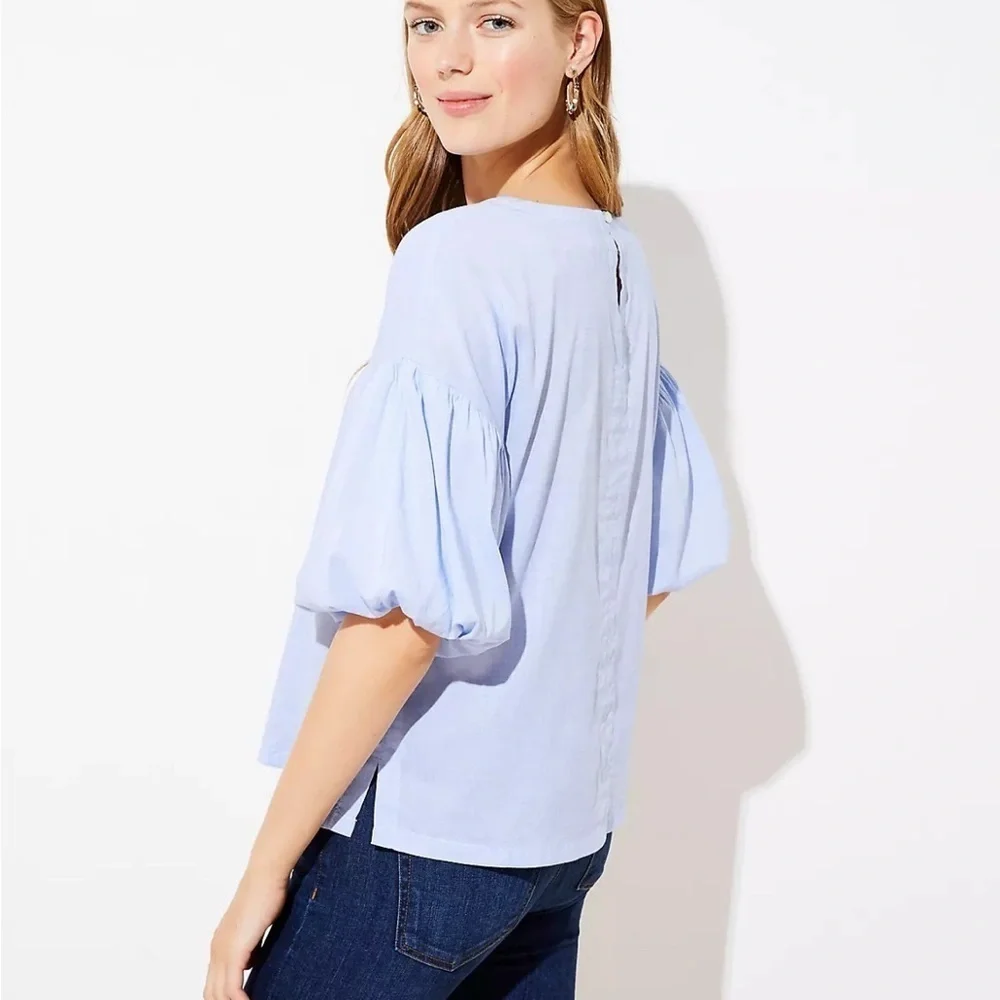 Loft Women's Light Blue Puff Sleeve Top